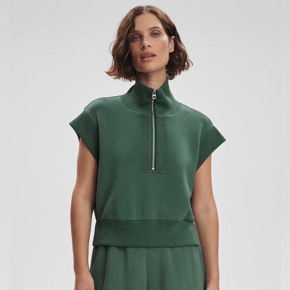 Varley Tops - Varley Kelly Half Zip Doublesoft Sweat 2.0 in Cilantro